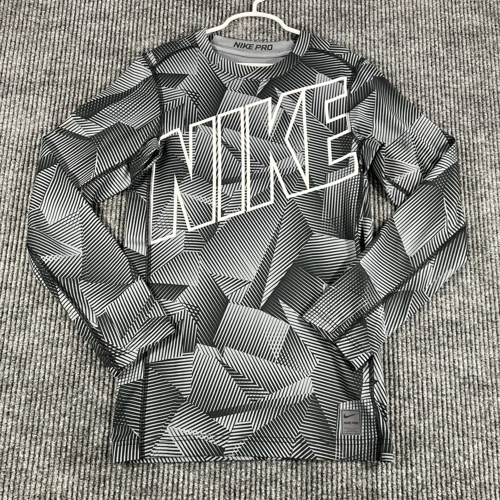 Nike Pro Shirt Youth Boys XL Extra Large Black Geometric Long Sleeve Compression